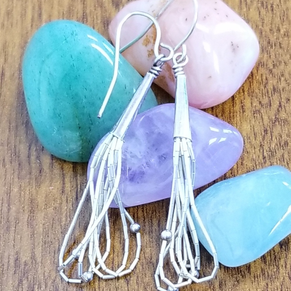 Liquid silver multi-strand earrings